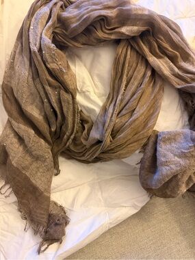 Lightweight light Brown Metallic Thread Scarf